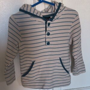 Kids Striped Hooded Pullover Shirt - Cream & Teal
